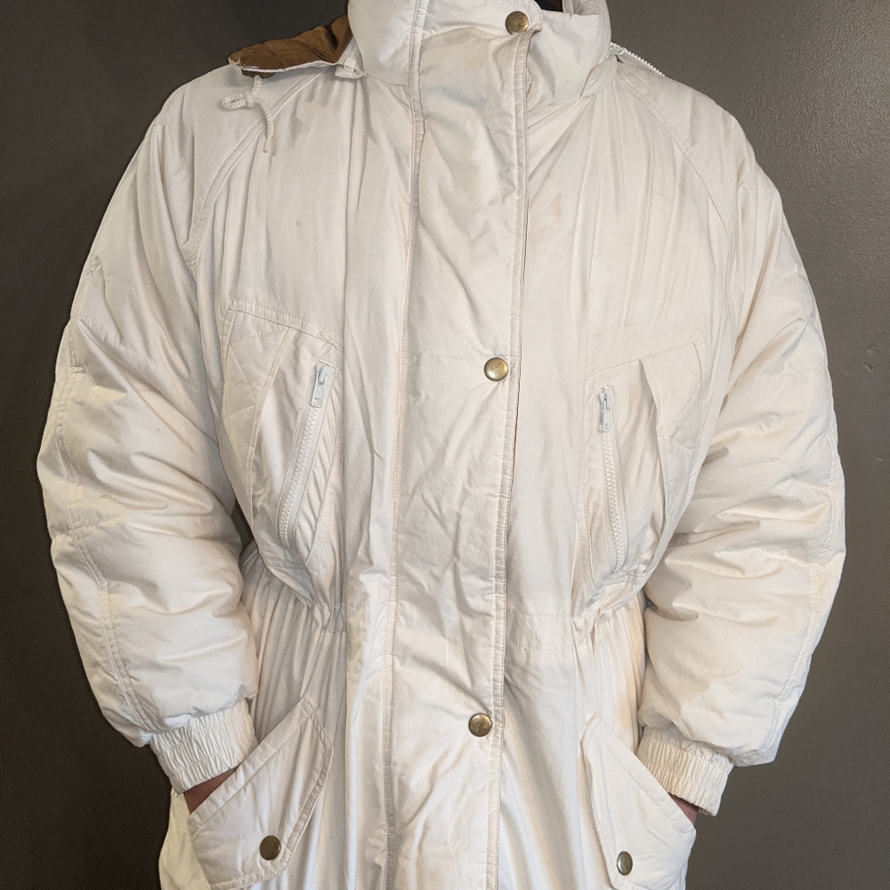Cream down/feather hooded coat